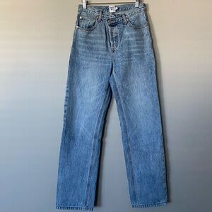 Princess Polly Holly Asymmetric Straight Leg Jean Light Wash Denim